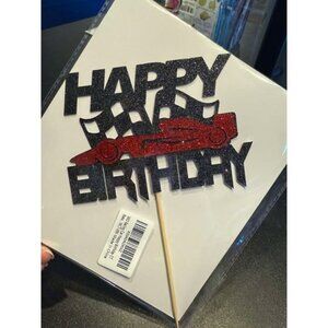 Happy Birthday Race Car Cake Topper Glitter Party Decoration